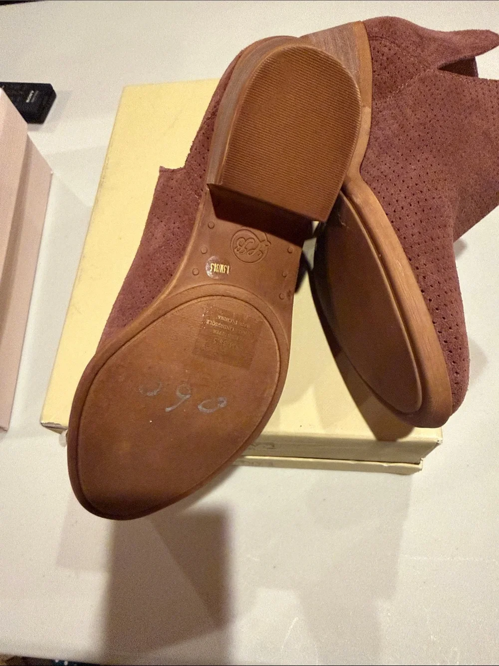 Lucky Brand Perforated Suede Ankle Booties - Dusty Mauve